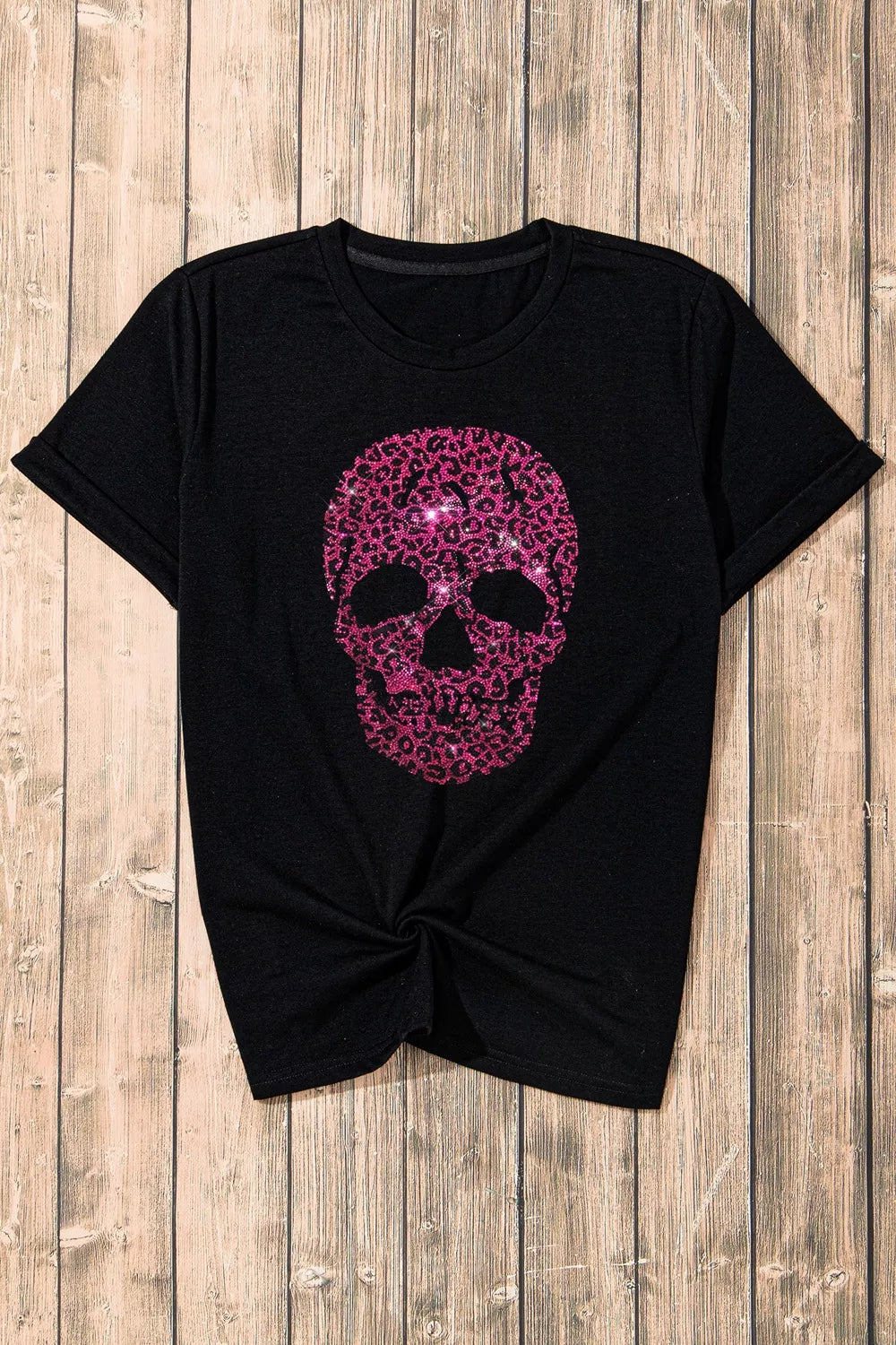 Rhinestone Skull Graphic Crew Neck T-Shirt – Seraya Label Halloween Edit