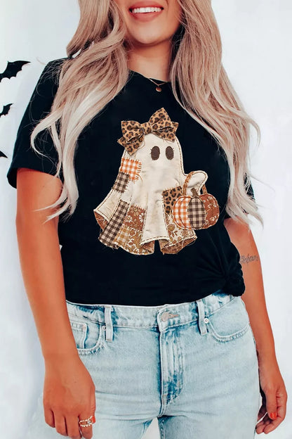 Full Size Halloween Ghost Applique Short Sleeve T-Shirt Plus Size – Seraya Label Halloween Edit