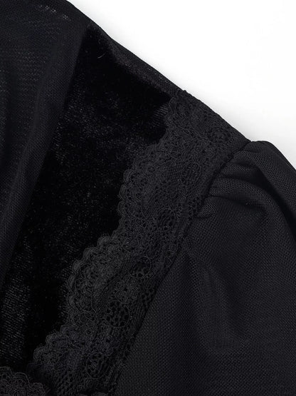 Lace Trim Velvet Sheer Sleeve Blouse – Seraya Label Halloween Edit