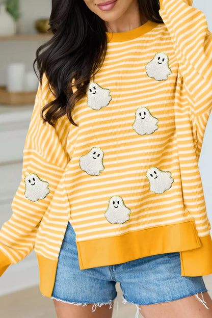 Stripe Halloween Ghost Patch Round Neck Long Sleeve Top – Seraya Label Halloween Edit