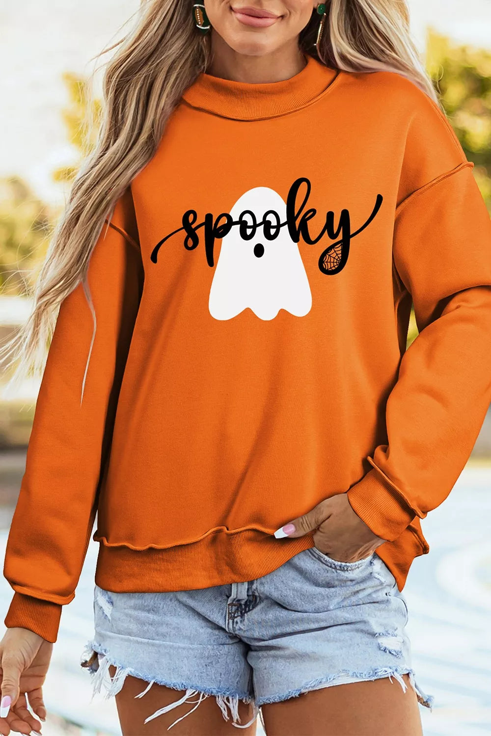 Ghost/ BOO Reversible Print Mock Neck Casual Sweatshirt – Seraya Label Halloween Edit