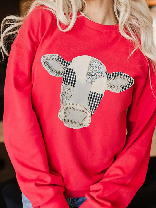Western Patchwork Cow Drop Shoulder Sweatshirt – Seraya Label Halloween Edit