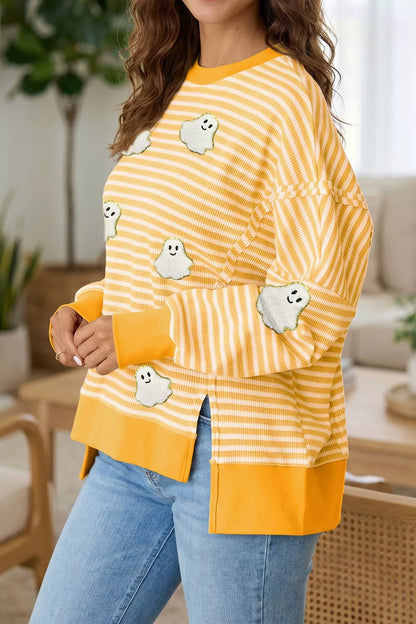 Stripe Halloween Ghost Patch Round Neck Long Sleeve Top – Seraya Label Halloween Edit