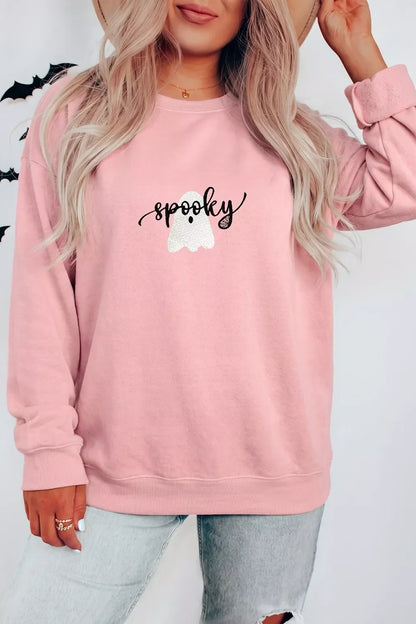 Halloween Ghost Graphic Round Neck Sweatshirt – Seraya Label Halloween Edit
