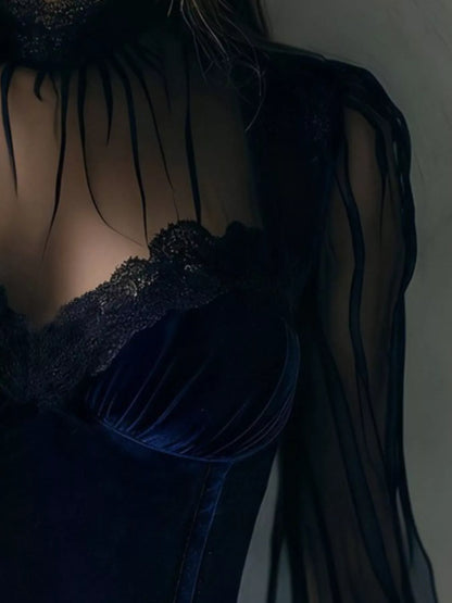 Lace Trim Velvet Sheer Sleeve Blouse – Seraya Label Halloween Edit
