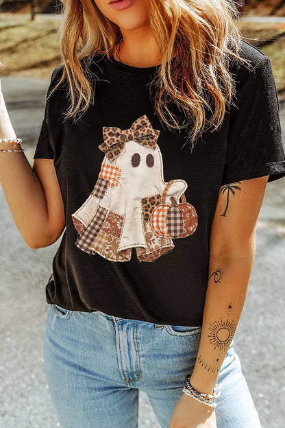 Full Size Halloween Ghost Applique Short Sleeve T-Shirt Plus Size – Seraya Label Halloween Edit