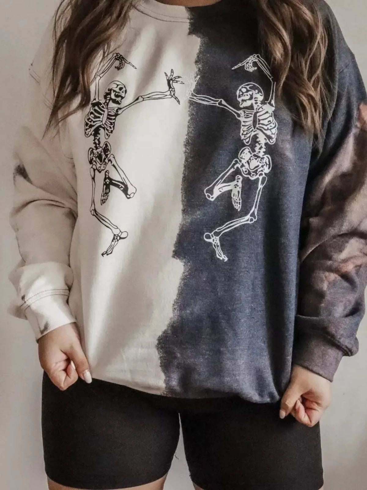 Halloween Skeleton Print Color Block Sweatshirt – Seraya Label Halloween Edit
