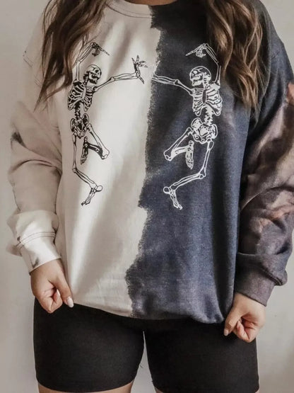 Halloween Skeleton Print Color Block Sweatshirt – Seraya Label Halloween Edit