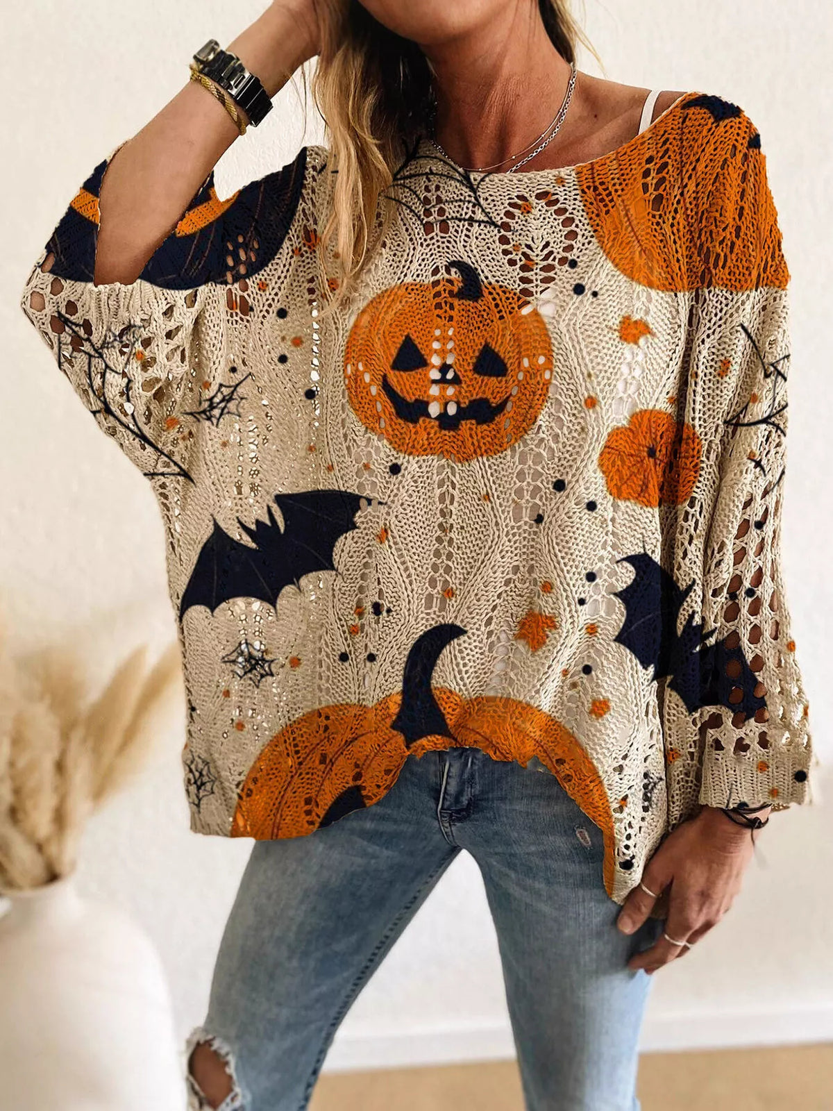 Full Size Halloween Pumpkin Loose Knit Cover Up Plus Size – Seraya Label Halloween Edit