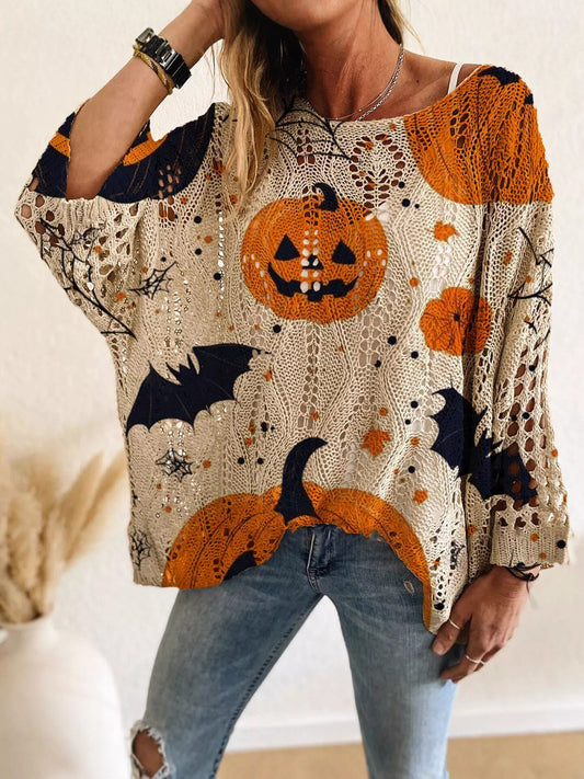 Full Size Halloween Pumpkin Loose Knit Cover Up Plus Size – Seraya Label Halloween Edit