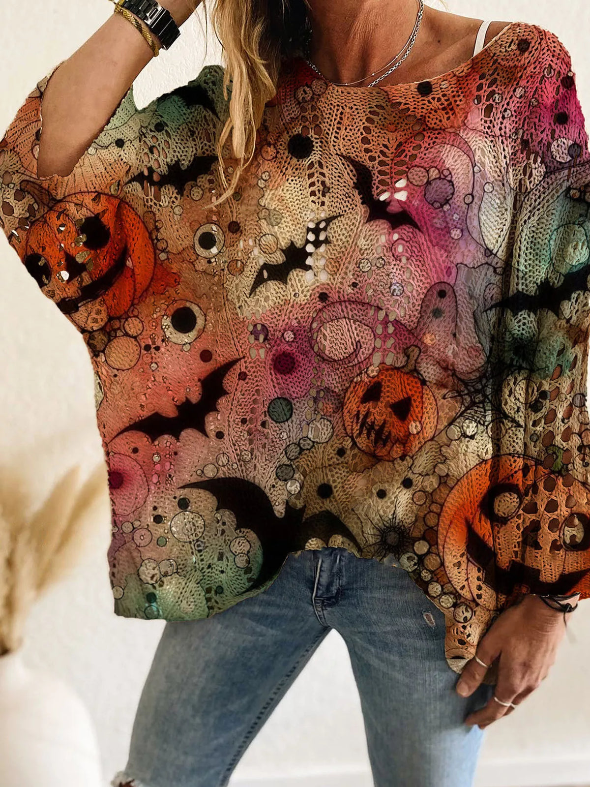 Full Size Halloween Pumpkin Loose Knit Cover Up Plus Size – Seraya Label Halloween Edit