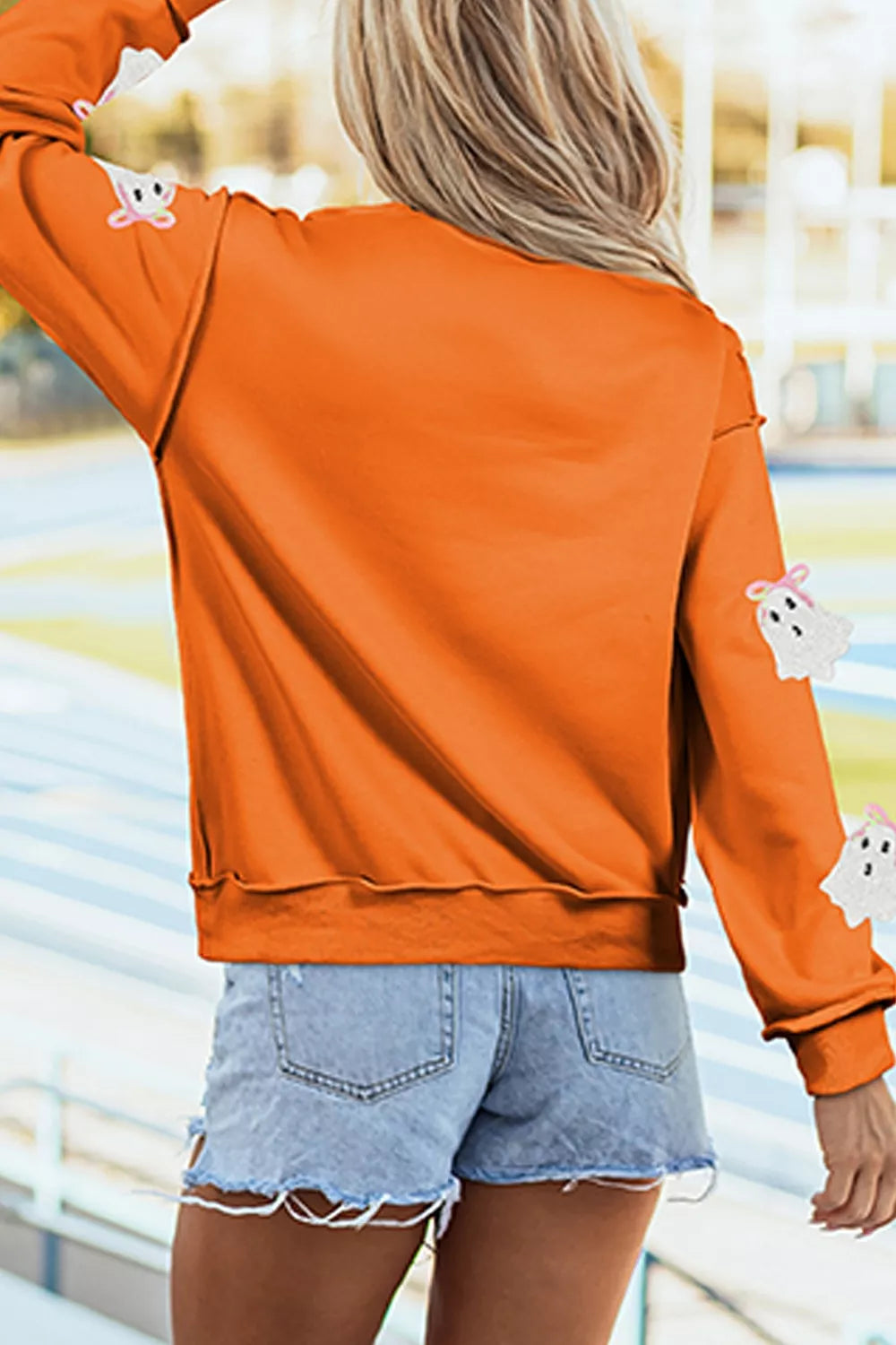 Sequin Ghost Exposed Seam Mock Neck Sweatshirt – Seraya Label Halloween Edit