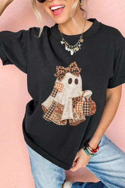 Full Size Halloween Ghost Applique Short Sleeve T-Shirt Plus Size – Seraya Label Halloween Edit