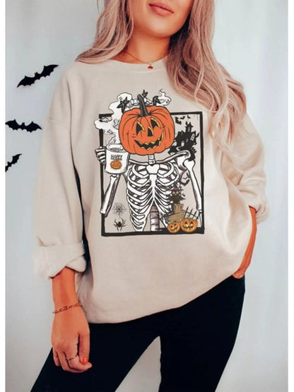 Halloween Pumpkin Floral Round Neck Sweatshirt – Seraya Label Halloween Edit
