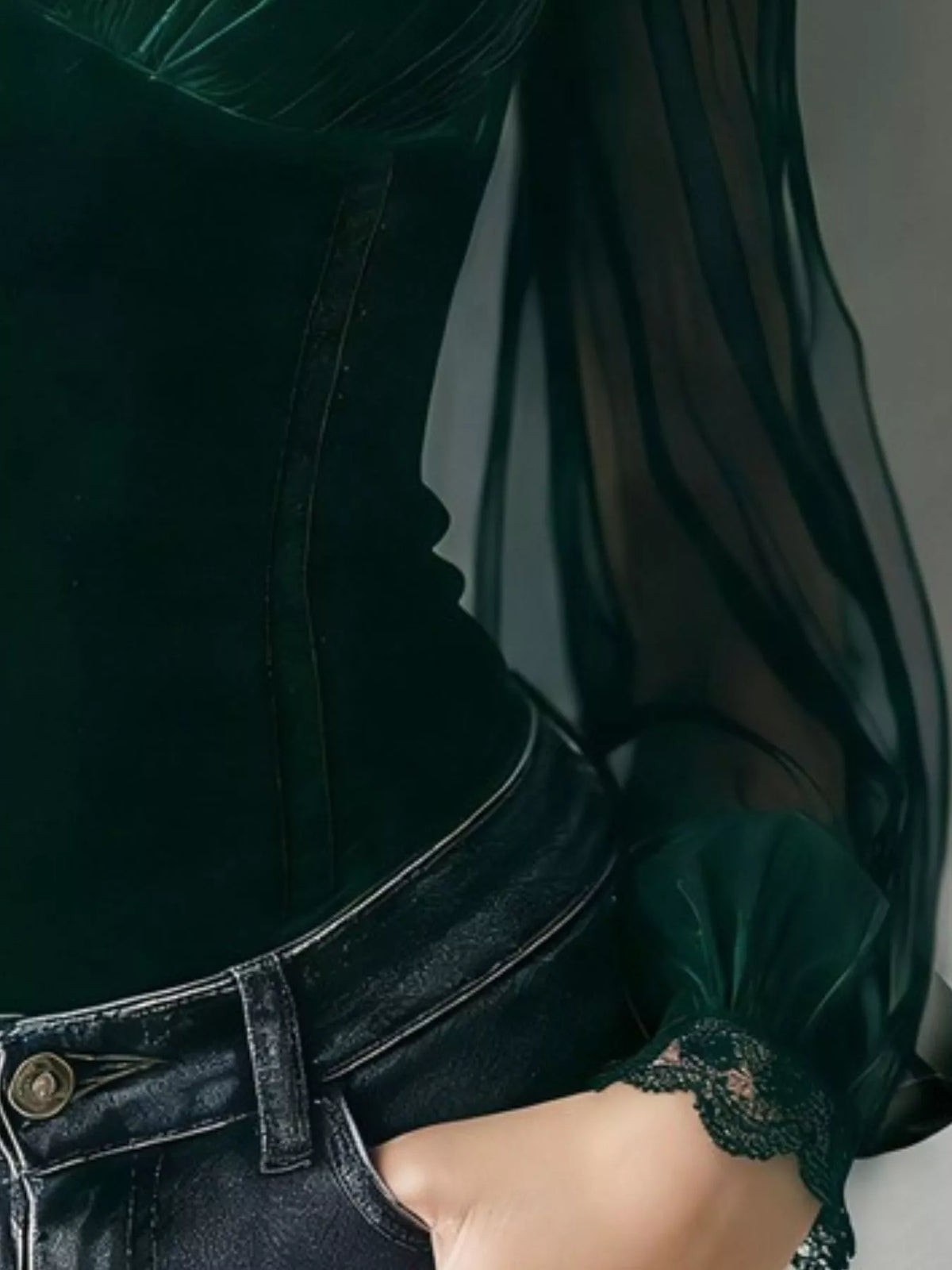 Lace Trim Velvet Sheer Sleeve Blouse – Seraya Label Halloween Edit