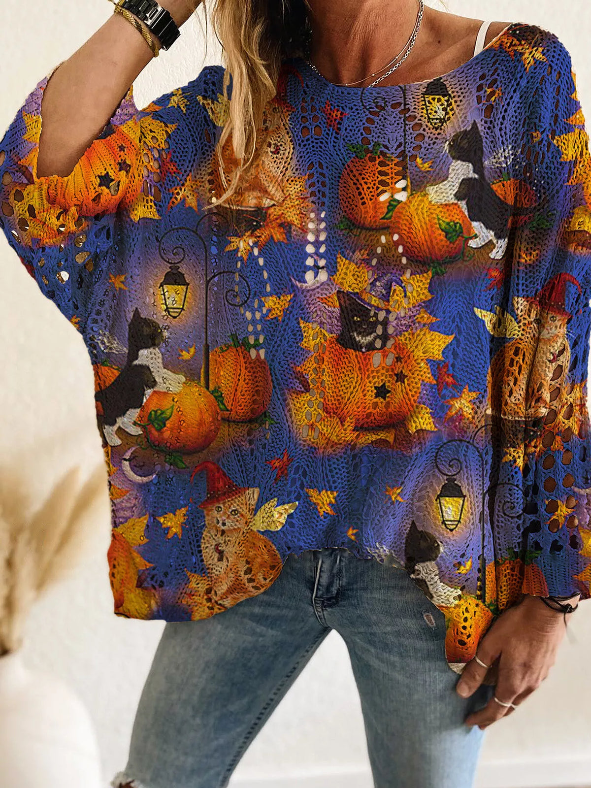 Full Size Halloween Pumpkin Loose Knit Cover Up Plus Size – Seraya Label Halloween Edit