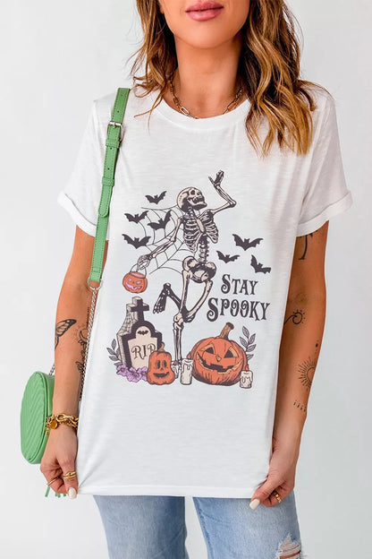 Full Size Skull Pumpkin Face STAY SPOOKY Graphic Halloween T-Shirt Plus Size – Seraya Label Halloween Edit
