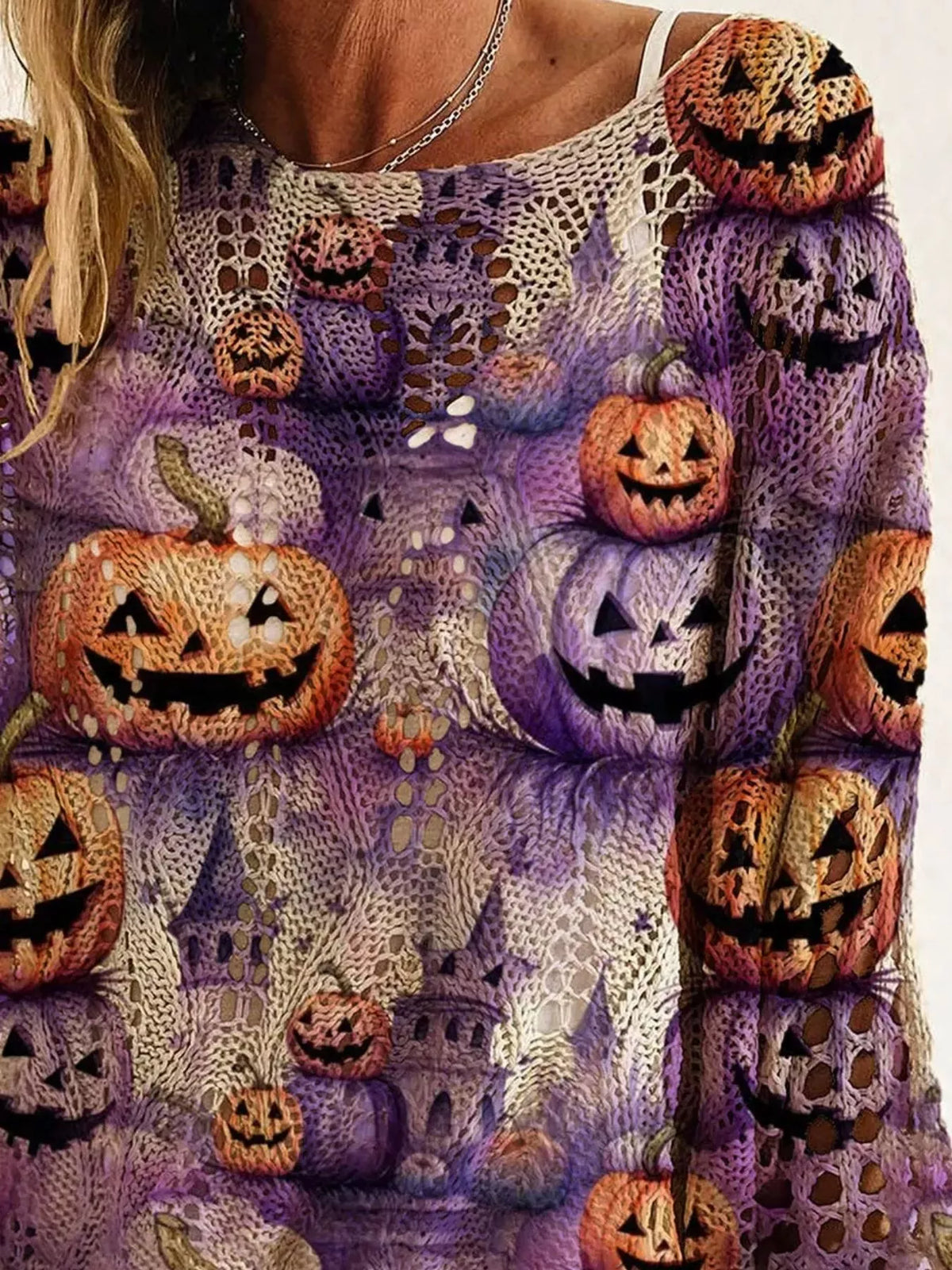 Full Size Halloween Pumpkin Loose Knit Cover Up Plus Size – Seraya Label Halloween Edit