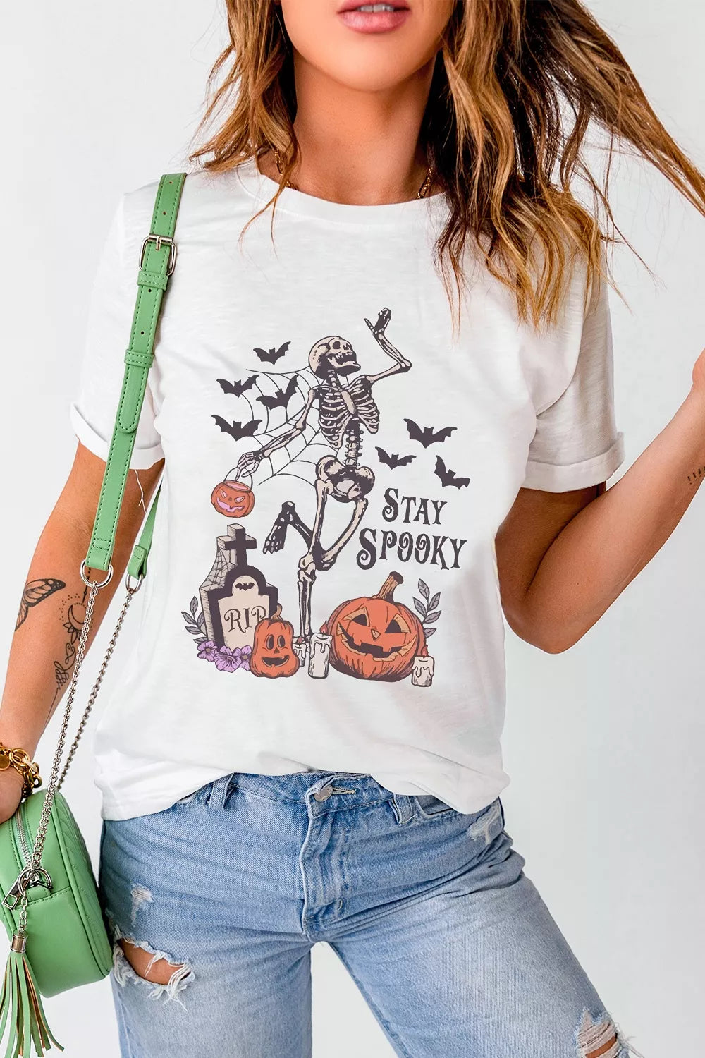 Full Size Skull Pumpkin Face STAY SPOOKY Graphic Halloween T-Shirt Plus Size – Seraya Label Halloween Edit