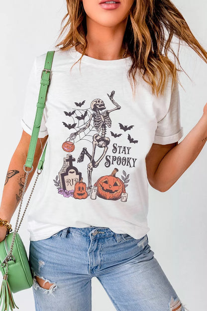 Full Size Skull Pumpkin Face STAY SPOOKY Graphic Halloween T-Shirt Plus Size – Seraya Label Halloween Edit