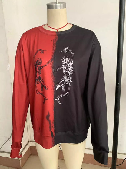 Halloween Skeleton Print Color Block Sweatshirt – Seraya Label Halloween Edit