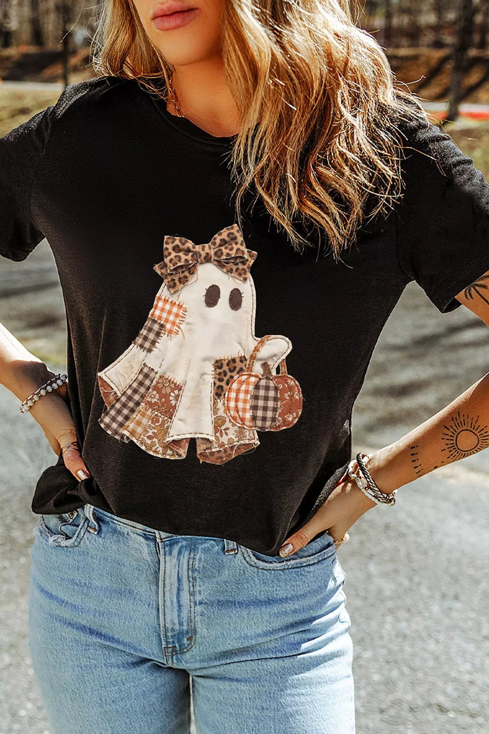 Full Size Halloween Ghost Applique Short Sleeve T-Shirt Plus Size – Seraya Label Halloween Edit