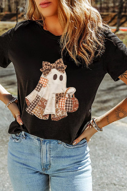 Full Size Halloween Ghost Applique Short Sleeve T-Shirt Plus Size – Seraya Label Halloween Edit