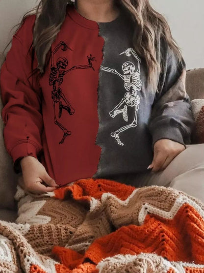 Halloween Skeleton Print Color Block Sweatshirt – Seraya Label Halloween Edit