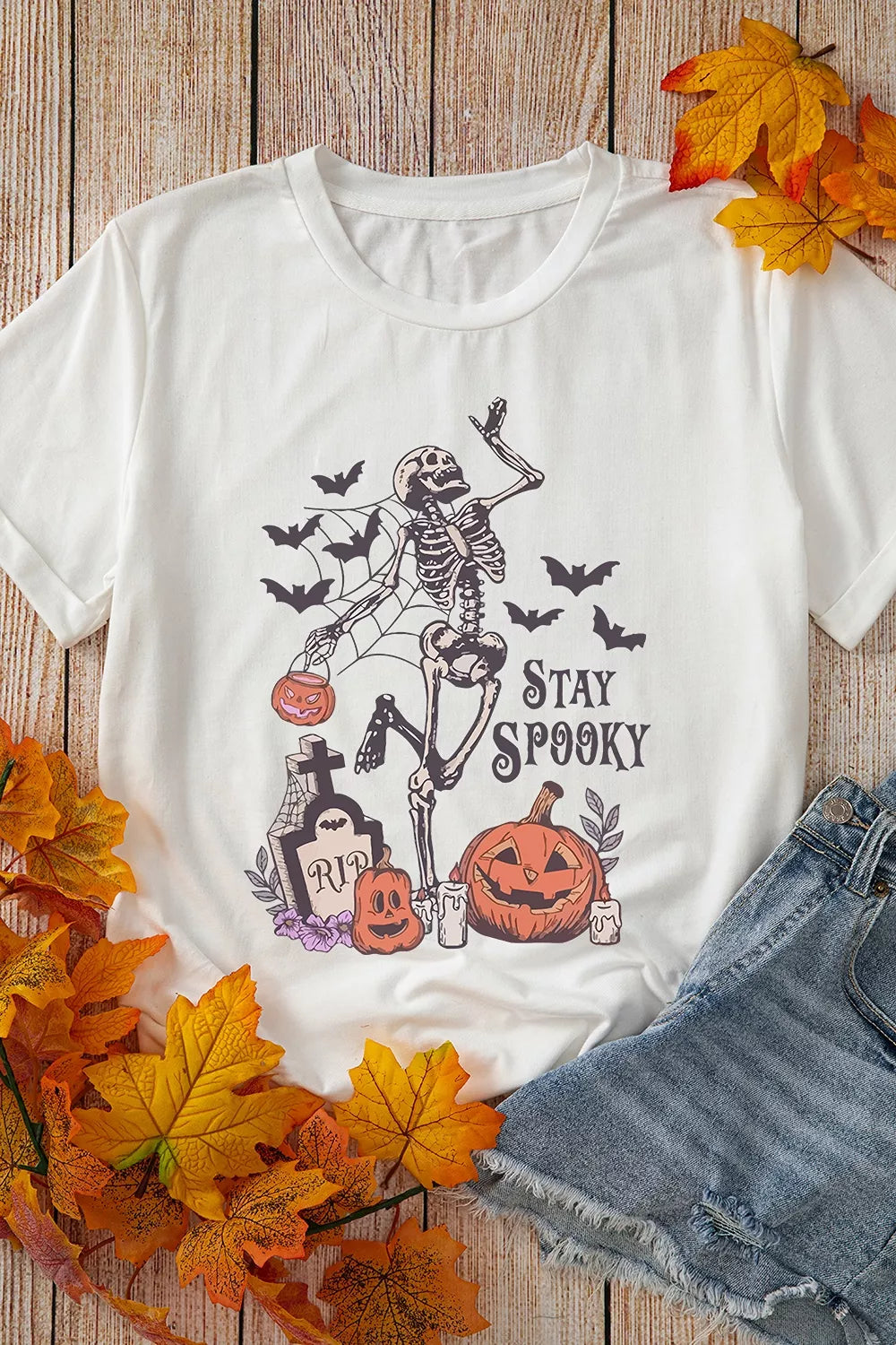 Full Size Skull Pumpkin Face STAY SPOOKY Graphic Halloween T-Shirt Plus Size – Seraya Label Halloween Edit