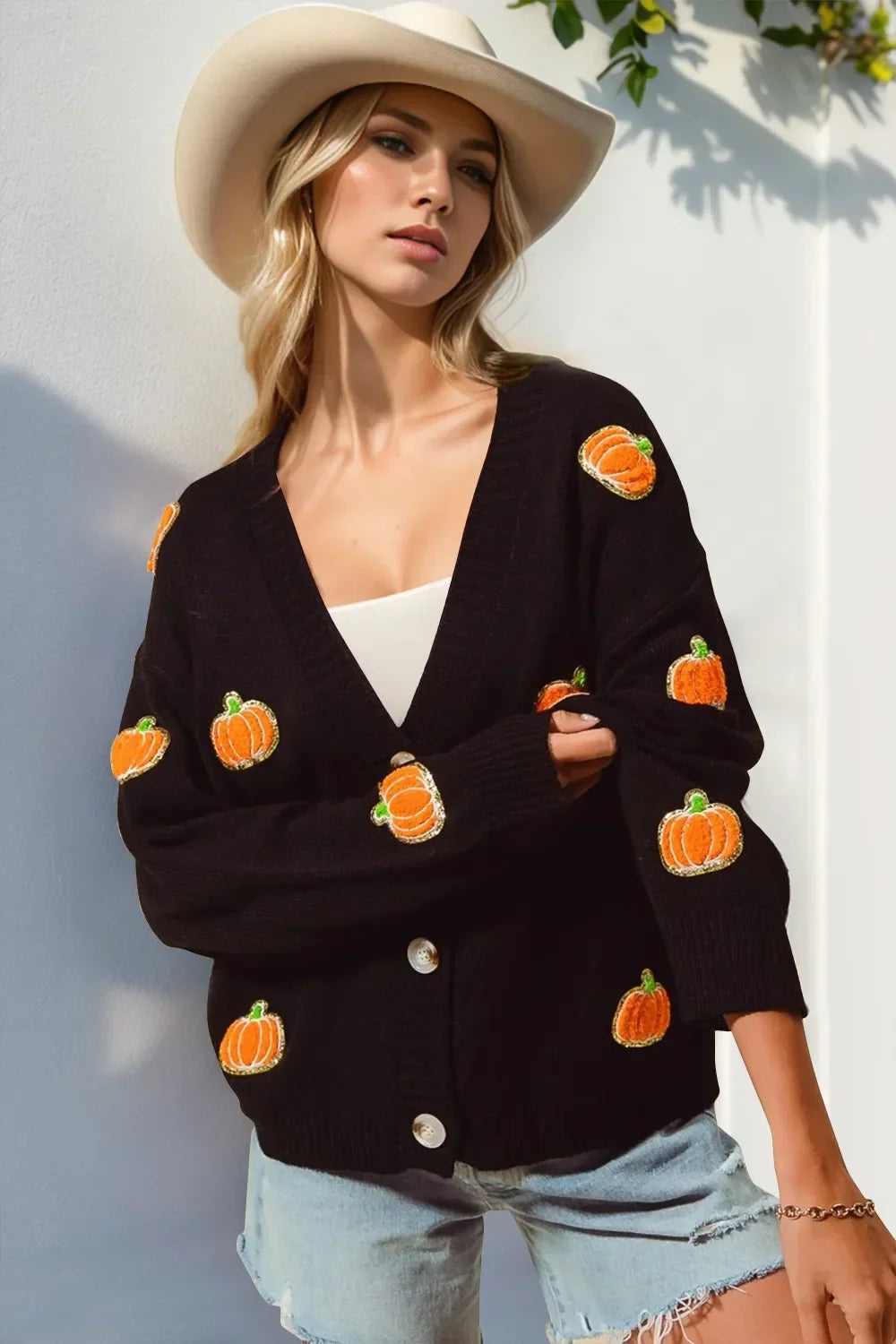 Double Take Full Size Pumpkin Button Up Long Sleeve Cardigan Plus Size – Seraya Label Halloween Edit