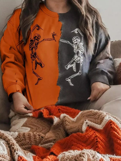 Halloween Skeleton Print Color Block Sweatshirt – Seraya Label Halloween Edit