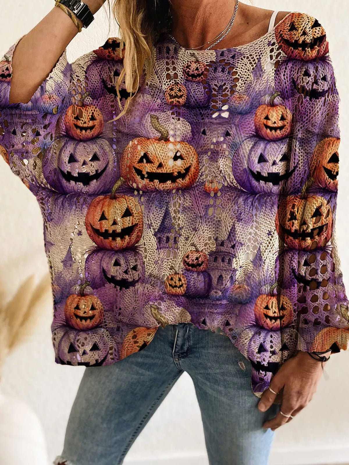 Full Size Halloween Pumpkin Loose Knit Cover Up Plus Size – Seraya Label Halloween Edit