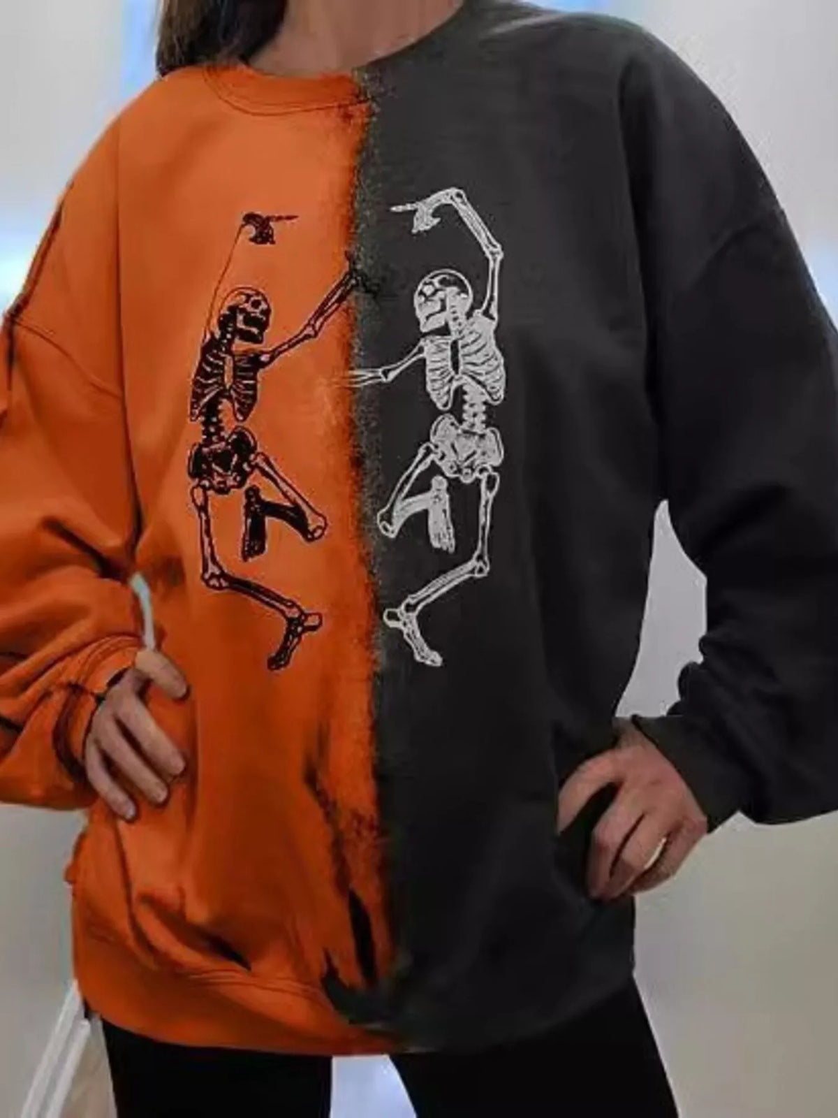 Halloween Skeleton Print Color Block Sweatshirt – Seraya Label Halloween Edit