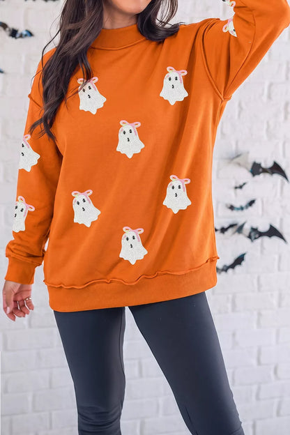Sequin Ghost Exposed Seam Mock Neck Sweatshirt – Seraya Label Halloween Edit