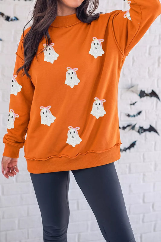 Sequin Ghost Exposed Seam Mock Neck Sweatshirt – Seraya Label Halloween Edit